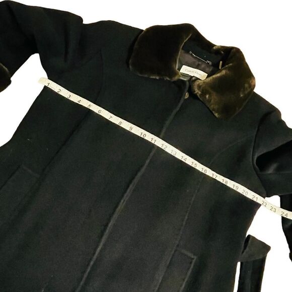 Calvin Klein Black faux fur collared wool coat - Size XL - Picture 11 of 13